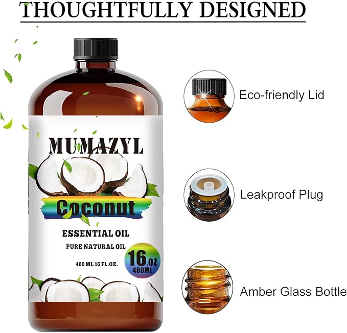Coconut Essential Oil, Coconut Oil 16 Fl Oz 480ML for Diffuser Humidifier Yoga Cleaning DIY Candle Soap Making Essential Oils - Bloomnest
