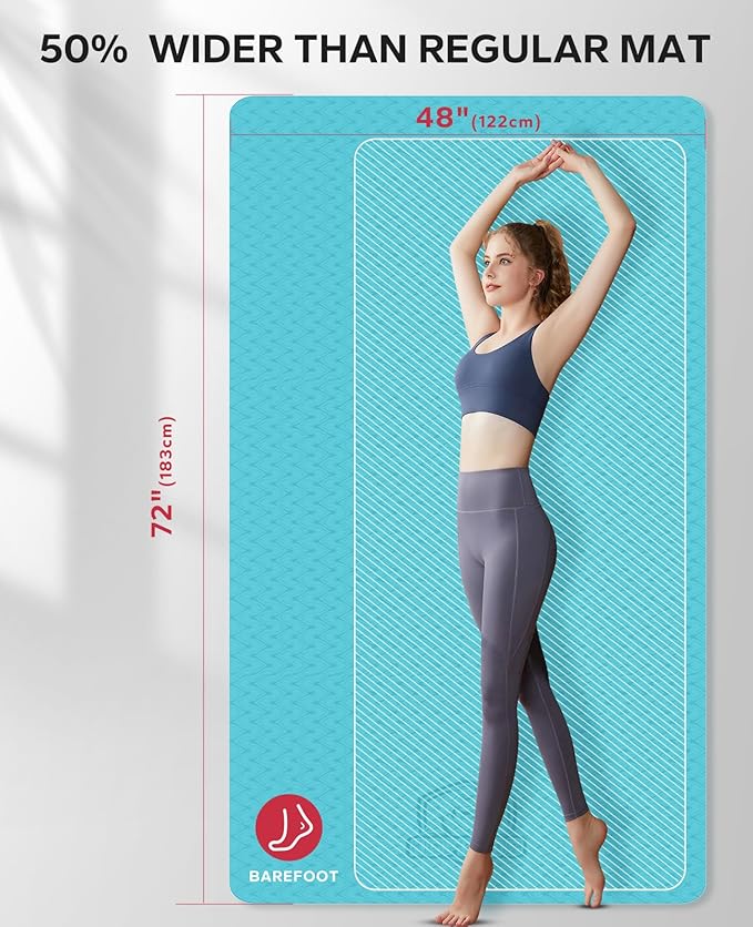 HAPBEAR Extra Large Yoga Mat - 72"x48"/78"x54", 1/4" & 1/3" Thick, Non-Slip, Durable, Eco-Friendly, Wide Exercise Mat for Home Workouts, Yoga, Pilates, Stretching, Meditation (Barefoot Exercise) - Bloomnest