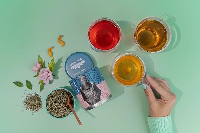 JusTea Herbal Tea Trio | Stacking Tins Variety Pack with Hand Carved Tea Spoon | Loose Leaf | Caffeine Free | Award-Winning | Fair Trade | Non-GMO - Bloomnest