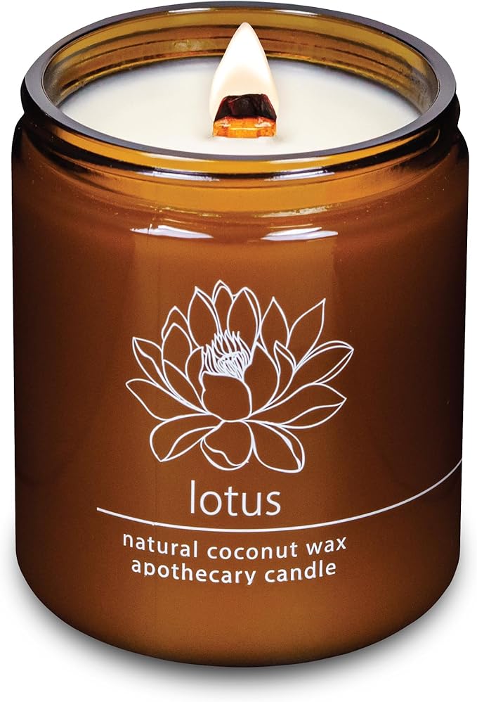 Hemlock Park Crackling Wood Wick Candle Handcrafted with Natural Coconut Wax (Standard 8 oz, Lotus Flower) - Bloomnest