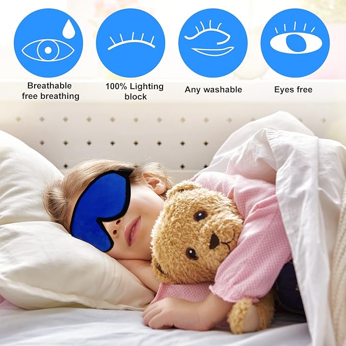 2 Pieces 3D Sleep Mask for Kids Memory Foam Contoured Eye Mask, Travel Sleep Eye Cover with Adjustable Strap, 3D Blindfolds(Blue and Gray) - Bloomnest