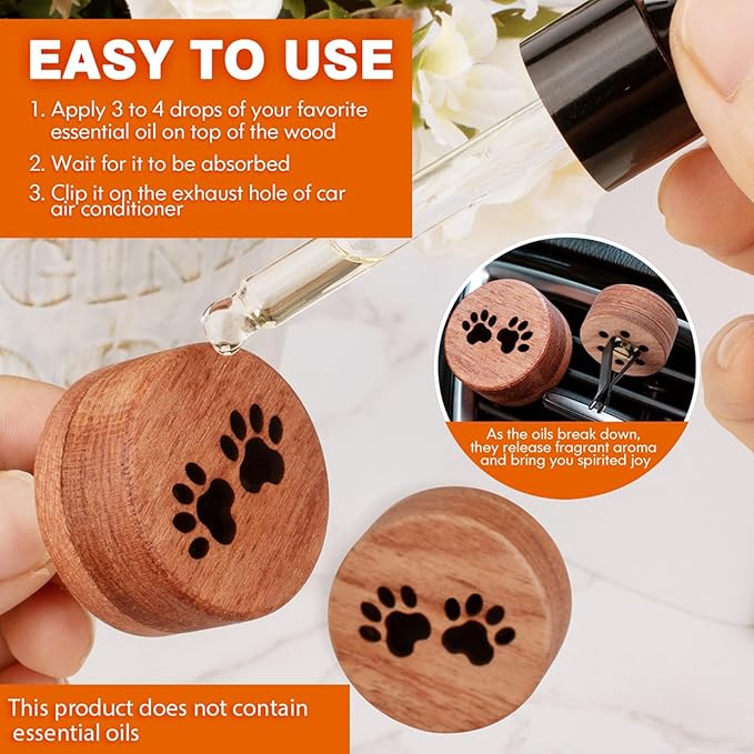 Essential Oil Car Diffuser, 2 PCS Cat Paw-Shaped Car Aromatherapy Wood Diffuser with Vent Clip - Bloomnest