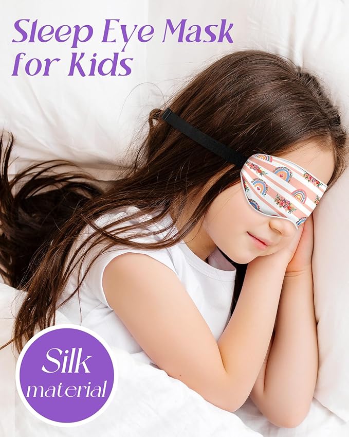 Sleep Mask for Kids - Silk Eye Mask for Sleeping Cute Cartoon Kids Sleep Mask for Boys Girls Teens Soft Smooth Adjustable Straps Silk Kids Eye Cover, Rainbow Flowers - Bloomnest