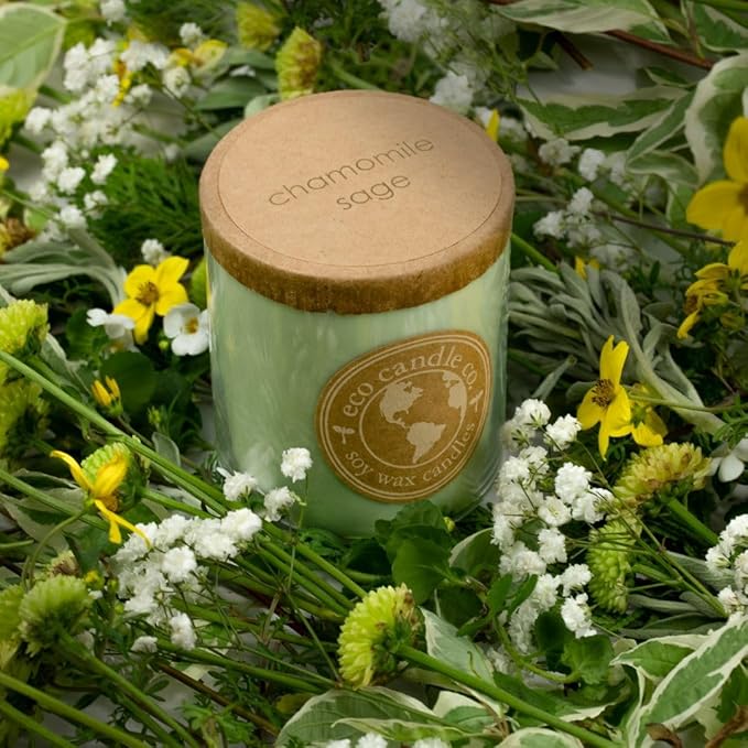 ECO CANDLE CO. Recycled Candle, Chamomile Sage, 6 oz. - Scents of Sage & Chamomile - 100% Soy Wax, No Lead, Kraft Paper Label & Lid, Hand Poured, Phthalate Free, Made from Midwest Grown Soybeans - Bloomnest