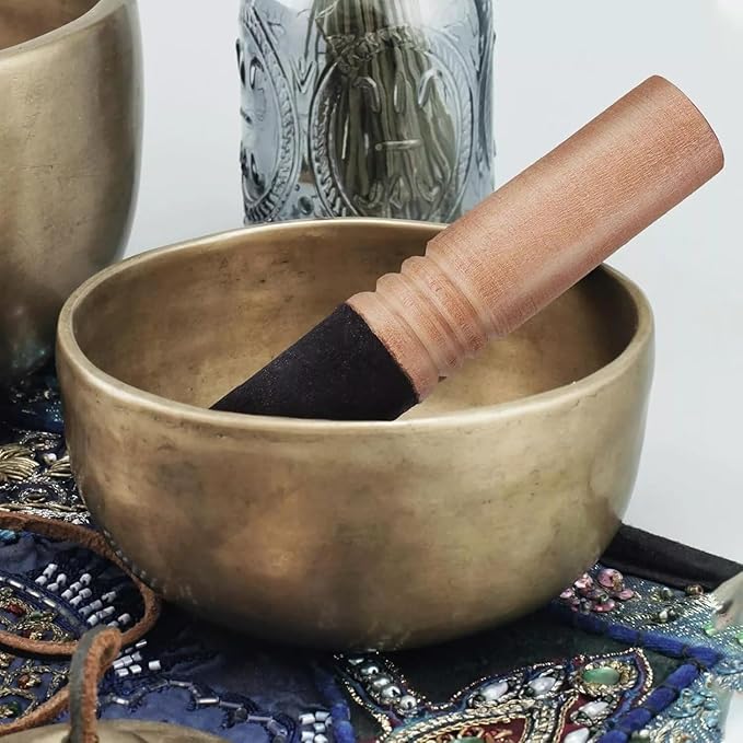 1 Pc Tibetan Singing Bowl Mallet Suede Striker, Handmade Leather Wrapped Meditation Mallet Sound Bowl Stick, Buddha Musical Instruments for Buddhist Meditation Yoga Chime, Black & Brown - Bloomnest
