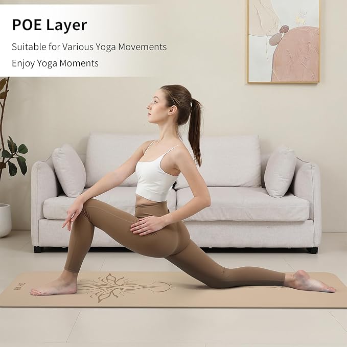 HAHE Yoga Mat Thick (8MM,1/3"), Eco-Friendly POE Non Slip Yoga Mat, High Rebound & Shock Absorption, Anti-Tear & Sweat-Resistant for Yoga, Fitness, Home, Workouts, Large Pilates Mats 72"x24" with Carrying Strap - Bloomnest