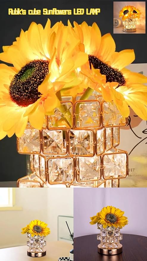 Flower Lamp with USB Charge,3-Colour Infinitely Dimmable Artificial Sunflower LED Table Lamp,Rechargeable Cordless Touch Small Night Light,Gift Ideas for Mothers Day,Xmas,Birthday (Sunflowers01) - Bloomnest