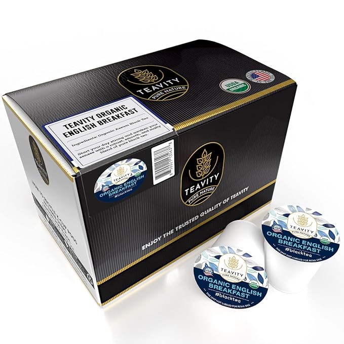 Organic English Breakfast Tea Pods for Keurig - Naturally Caffeinated Unsweetened Black Tea Pods by Teavity (36 Tea Pods) - Bloomnest