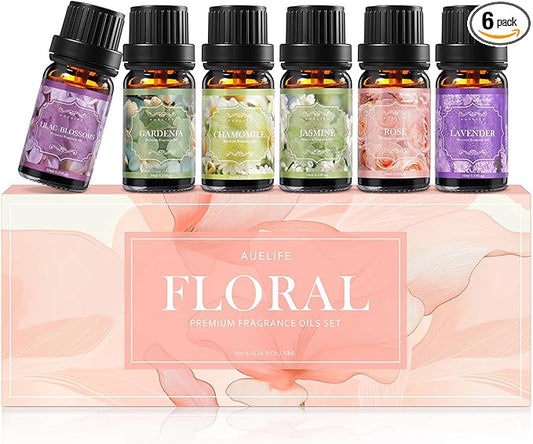Floral Essential Oils Set | Top 6 Essential Oils for Diffusers for Home, Aromatherapy Oils Gift Set for Home Fragrance, Candle Making Scents - Lilac, Lavender, Chamomile, Jasmine, Rose, Gardenia - Bloomnest
