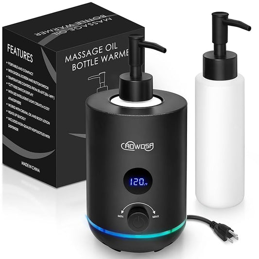 Massage Oil Warmer Bottle Professional Electric Lotion Digital Heater for SPA, Portable Oil Warmer Heated Cream for Beauty Salon Home, with Gradient Atmosphere Lamp, ℃/℉ Switchable Display - Bloomnest