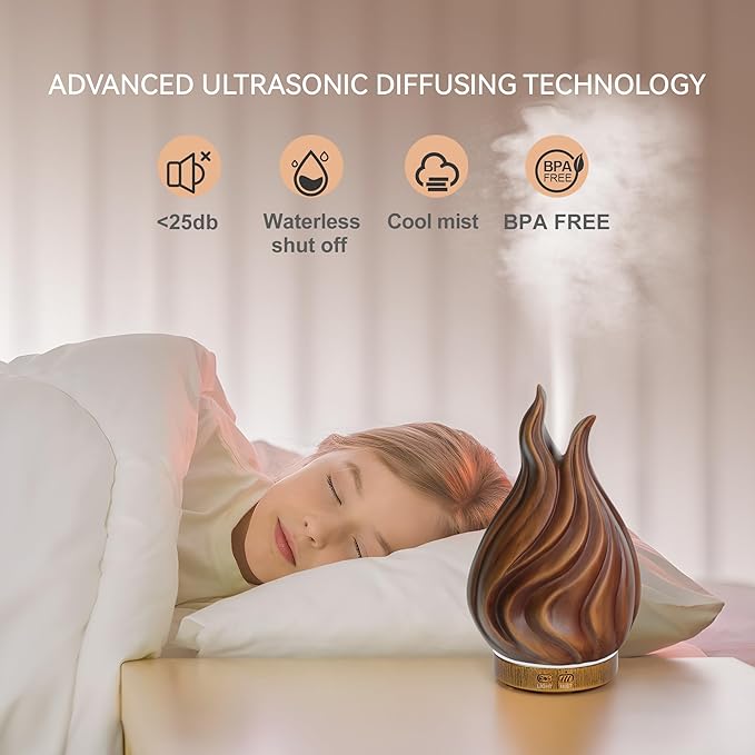 200ml Essential Oil Diffuser for Home, Wood Grain Cover Aromatherapy Diffuser, Cool Mist Humidifier with Safe Auto Shut-Off and 2 Mist Modes & 7 Color LED Night Lights for Office Room (VASE02) ZqLotXiao