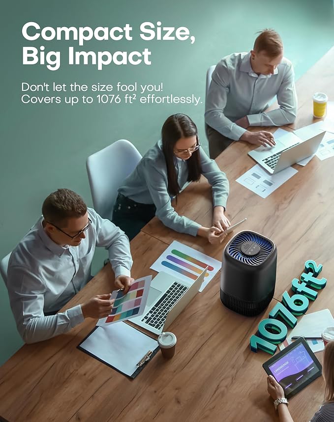 Air Purifiers for Office with H13 True HEPA Filter Up to 1076 Ft² for Pet Family, Pollen, Smoke, Compact Air Cleaner with 3 Speeds, Timer, Aroma Quiet, 360°Intake, for Home Bedroom, Black - Bloomnest