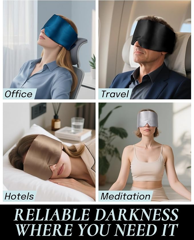 Zenssia Satin Sleep Mask for Women and Men, Lightweight Padded Eye Mask with Adjustable Strap, Comfort Blackout for Travel and Nap - Peacock Blue - Bloomnest