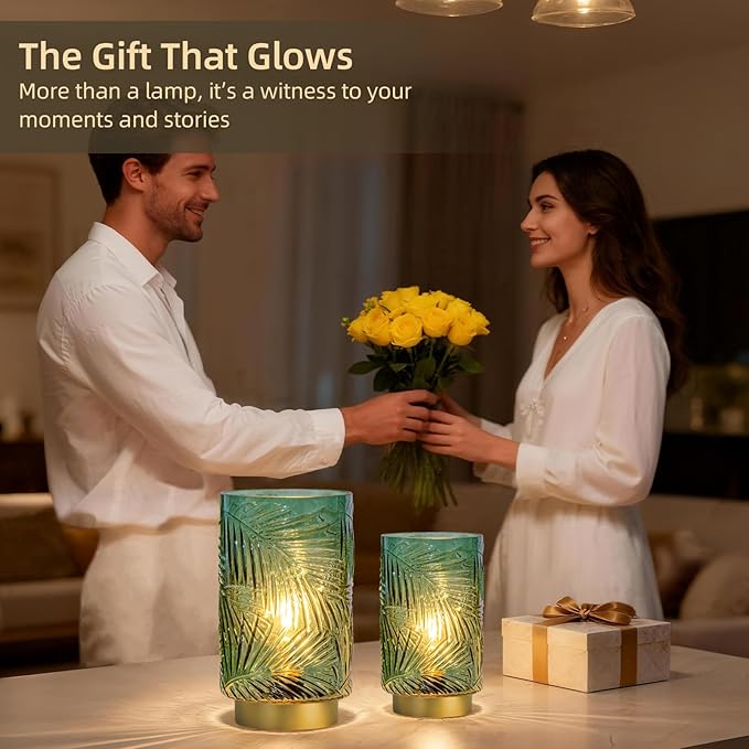 Battery Operated Table Lamp, Cordless Lamps for Home Décor, Nightlight with LED Bulb with Timer for Living Room Bedroom Tabletop Entryway Centerpiece Gift(S Green) - Bloomnest