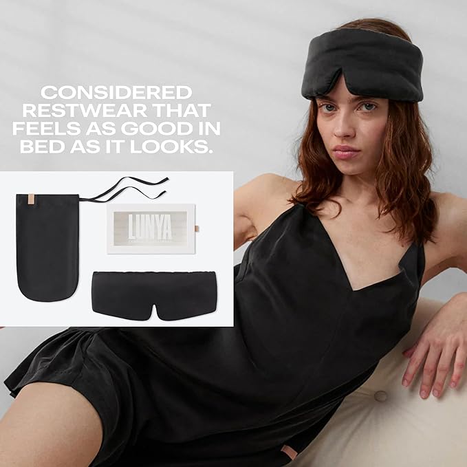 Lunya Sleep Mask with Box - Washable Silk Sleeping Mask and Headband for Beauty Routines - Thermoregulating Comfort for Restful Nights - Silk Eye Mask for Women - Large - Immersed Black - Bloomnest
