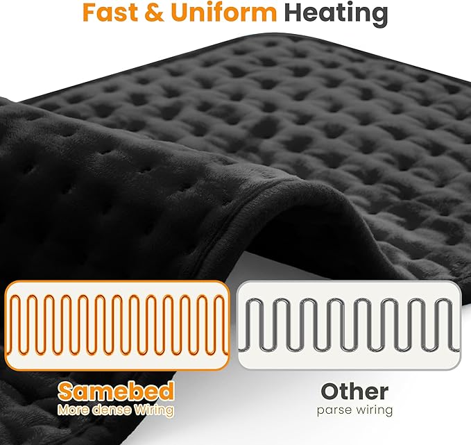 Electric Heating Pad for Back Pain Relief & Cramps - 6 Heat Settings,Auto Shut Off,Moist Heat Options,Portable Heated Pads for Neck/Shoulder Machine Washable Gift for Men Women,Black,20"x24" - Bloomnest