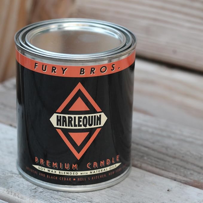 Fury Bros. Scented Candles for Men | Harlequin | Absinthe & Black Cedar | Natural Soy Wax | Hand-Poured in The USA | Long 70-80 Hour Burn (12.5 oz) | Vintage-Inspired Tin Design | Dad Home Gift - Bloomnest