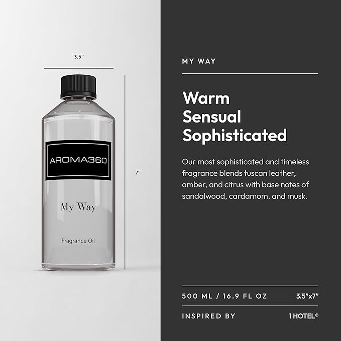 Aroma360 - My Way Fragrance Oil Blend | Hotel Inspired for Luxury Essential Oil Diffusers | Aromatherapy Scent Diffuser Oil | Lush Sandalwood, Warm Cedar, and Delicate Florals. - 500ML - Bloomnest