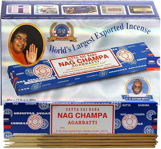 Nag Champa Incense Sticks 40g x 12 and Incense Stick Holder Bundle Insence Insense Satya Incense - Bloomnest
