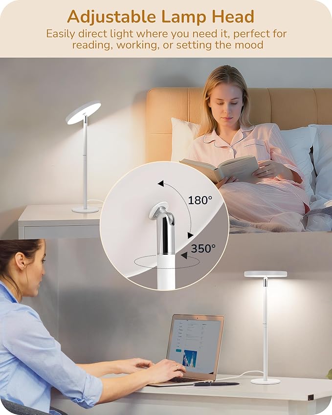 EDISHINE LED Table Lamp with 2 Adjustable Height, 5%-100% Dimmable & 3 Color Temperature, Touch Control, Modern Desk Lamp for Office, Reading, White - Bloomnest
