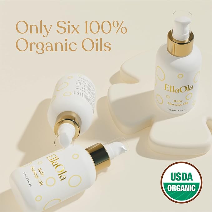 ELLAOLA Organic Moisturizing Baby Massage Oil - Non Greasy Formula Made With Natural Jojoba, Sunflower, and Argan Oil to Hydrate Skin and Protect Against Cradle Cap | 5 fl. oz. - Bloomnest