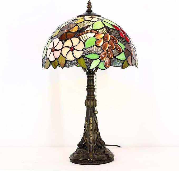 Tiffany Stained Glass Table Lamp 12X12X19 Inch Purple Grape Style Desk Bedroom Living Room Reading Light (Purple Grape) - Bloomnest