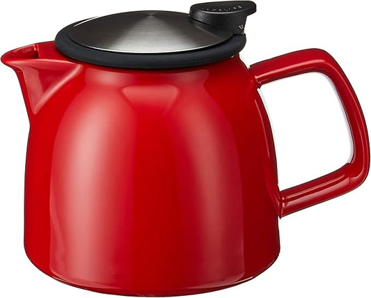 FORLIFE Bell Ceramic Teapot with Basket Infuser, 26-Ounce/770ml, Red - Bloomnest