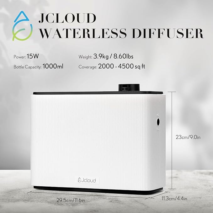 JCLOUD Smart Scent Air Machine 1000ML, Hotel Scent Diffuser Cover Up to 4500 Sq. Ft., Waterless Cold Air Diffuser for Home, Aromatherapy Diffuser for Essential Oils Large Room, White - Bloomnest