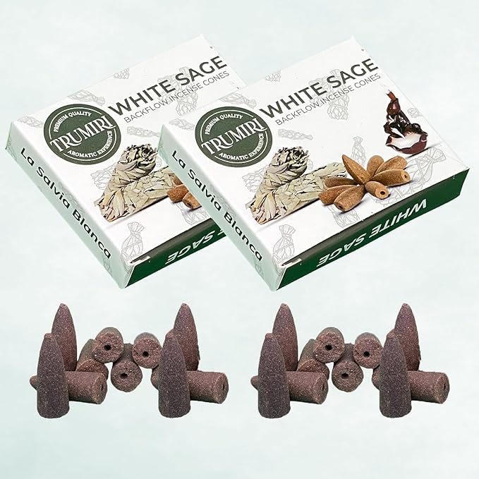 White Sage Backflow Incense Cones - Total 60 Incense Cones Waterfall - Six Packs of 10 Incense Backflow Cones - Waterfall Inscent Cones - Incense Waterfall Cones