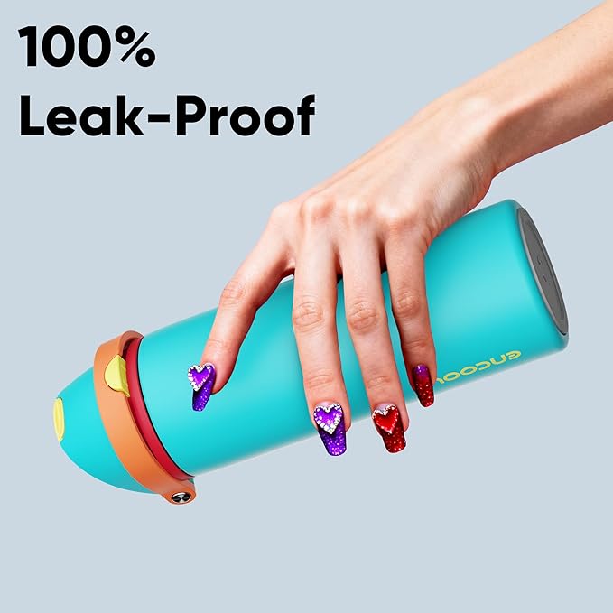 Insulated Water Bottle with Straw - Encool Stainless Steel Water Bottle with Push Button Lid, Leak-Proof & BPA-Free, Keeps Cold for 24 Hours for Sports, Travel, Gym (32 oz, Cerulean Blue) ENCOOL
