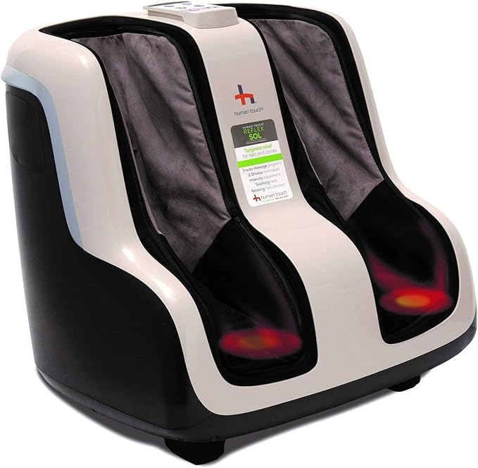 Human Touch Reflex SOL Foot & Calf Massager w/ Heat - Plantar Fasciitis Relief + Circulation + Shiatsu Deep Kneading + Vibrating for Stress + Compression - Adjustable for Women and Men up to Size 12 - Bloomnest