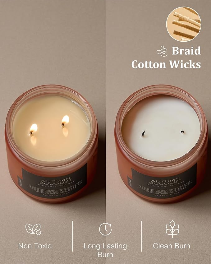 M&SENSE Fall Candle Autumn Wreath Scented, Large 11.6oz Natural Soy Wax 70 Hours Burn Time Clean Non Toxic Candle Classic 2 Wicks Gifts - Bloomnest
