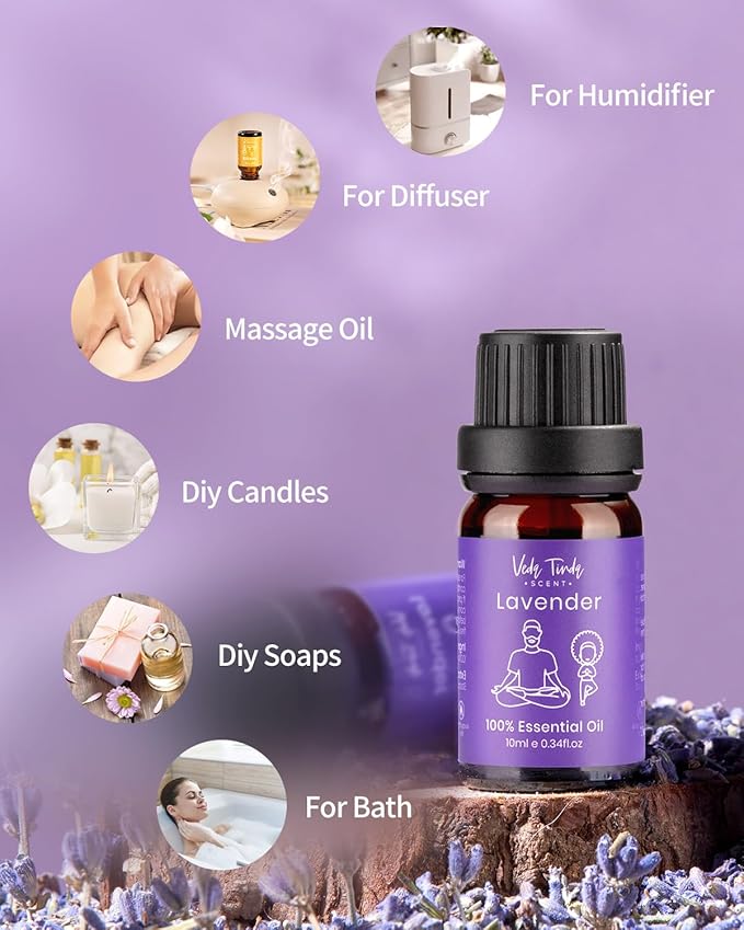 VTS Essential Oils Set (6 x 10ml) - Lavender, Peppermint, Eucalyptus, Tea Tree, Geranium, Rosemary, Aromatherapy Oils Gift Set for Home Diffusers, Skin & Hair Care, Soap & Candle Making, Humidifiers - Bloomnest