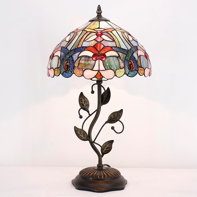 Tiffany Lamp Table Lamp Stained Glass Desk Lamps 12X12X19 Inches Reading Light Decor Bedroom Living Room (Blue Pink Liaison Style) - Bloomnest