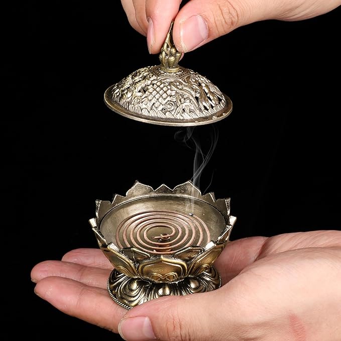 Classic Lotus Incense Burner Vintage Lotus Incense Burner Holder Mini Lotu Cone Incenses Holder Charcoal Lotuss Flower Shaped Incenses Holders Classic for Stick and Metal, 2.75 X 2.87inch - Bloomnest