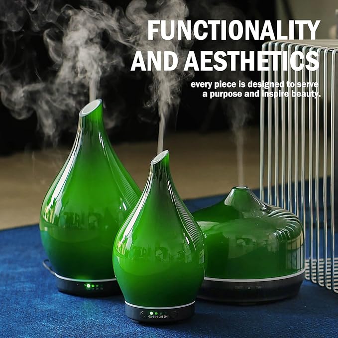 Porseme 150ml Essential Oil Diffuser Glass Color Changing Aroma Air Diffusers Aromatherapy Ultrasonic Cool Mist Humidifier 6 Running Hours Waterless Auto-Off for Sleeping Yoga Office Spa (Hulk Green) Porseme