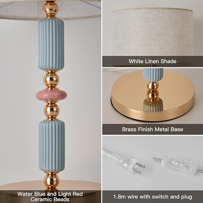 White Linen Shade Table Lamp Modern Metal Desk Lamp with Plug Cord Switch for Bedroom Reading Room - Bloomnest