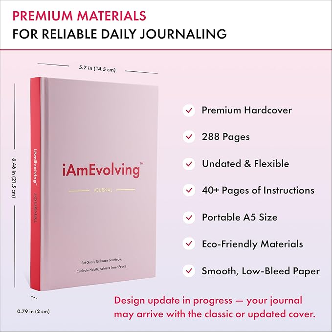 iAmEvolving Journal – Guided Gratitude & Goal Planner with Habit Tracker, Mindfulness Prompts & Daily Reflection | Undated 6-Month Self-Care & Wellness Notebook for Personal Growth (Misty Rose) - Bloomnest