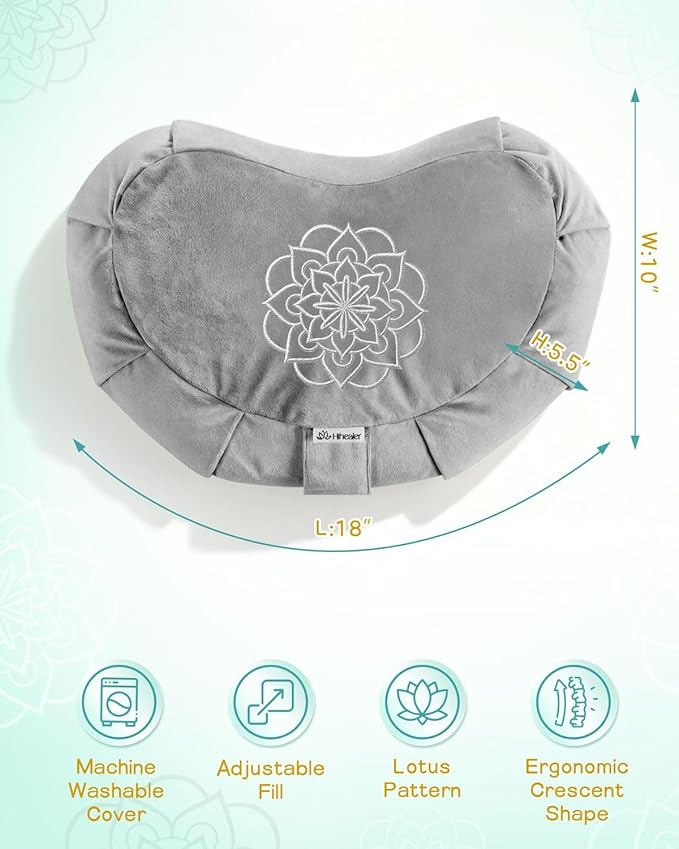 Premium Meditation Cushion - Comfortable Floor Pillow for Adult Traditional Crescent Meditation Pillow Yoga Buckwheat Bolster (Grey) - Bloomnest
