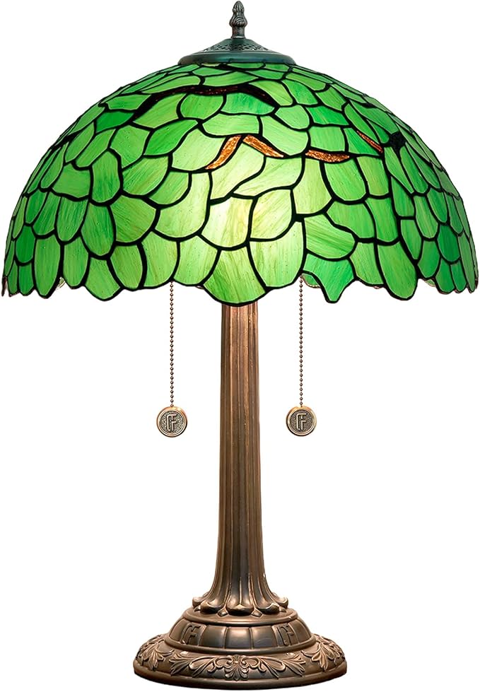 Tiffany Lamp Stained Glass lamp 16 inches Bedside Table Lamps for Living Room Bedroom Dorm Kitchen Home Decor Festival Birthday Gift,Green Leaf - Bloomnest