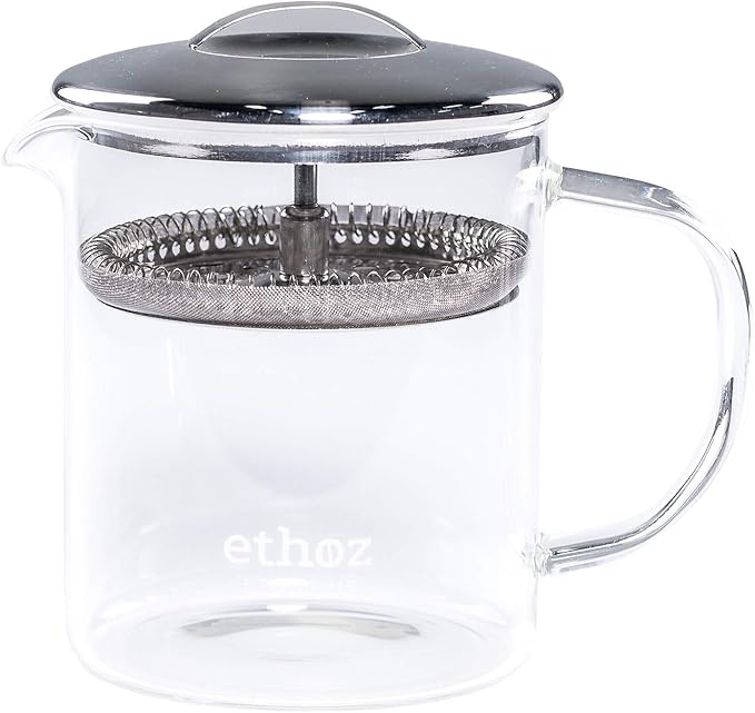 ethoz® Glass Tea Brewer – Premium Loose-Leaf Infuser, Borosilicate Chamber, Stainless Steel Strainer, 14 fl.oz. / 400 mL, Minimalist Design, Sustainable & Easy to Clean - Bloomnest