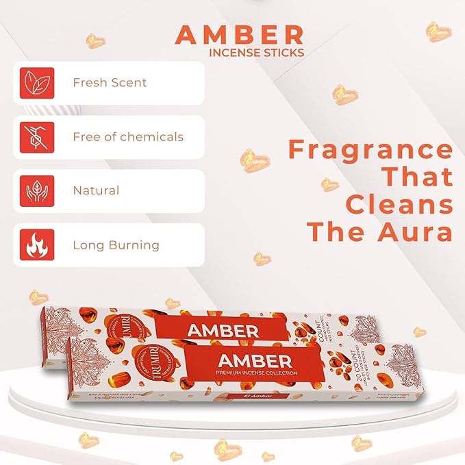 Amber Incense Sticks - Total 120 Insence-Sticks - 6 Packs of 20 Insense - Inciensos - Inscents - Natural Non Toxic Ingredients - Incents - Incence - Inscense - Insents TRUMIRI