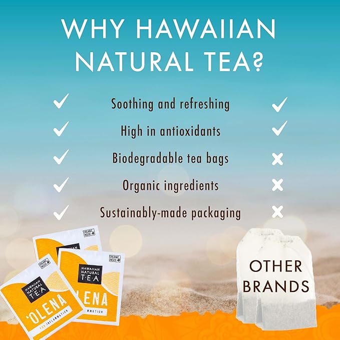 Olena Turmeric Tea, Herbal Green Tea Blend, All-Natural and Antioxidant-Rich Wellness Tea with Ginger and Black Pepper, Vegan and Keto-Friendly, 60 Tea Bags - Hawaiian Natural Tea - Bloomnest
