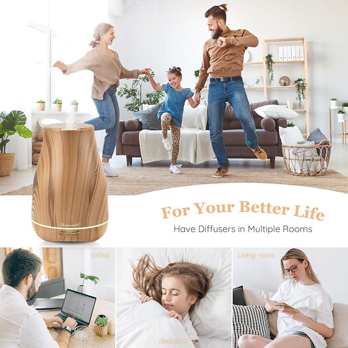 Aromatherapy Essential Oil Diffuser for Room: 100ml Air Humidifier Aroma Scent Cool Mist Diffusers Colorful Light Cute Mini Small Waterless Auto Off Ultrasonic for Home Bedroom (Yellow Wood Grain) - Bloomnest