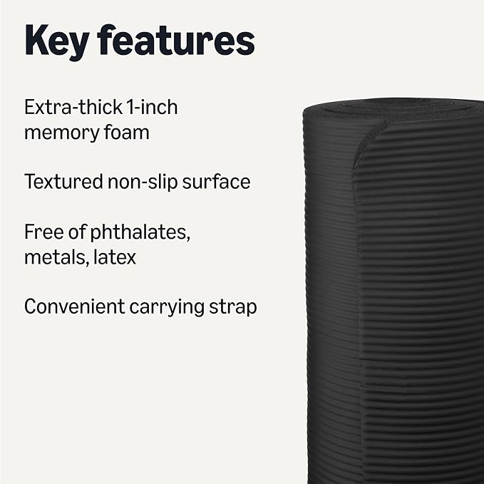 Amazon Basics 1 Inch Extra Thick Workout Exercise Yoga Mat with Carrying Strap - Bloomnest