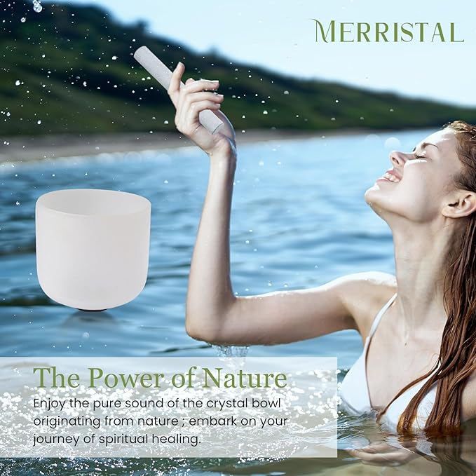 432HZ 7 Inchs Frosted Crystal Singing Bowl Set for Meditation Healing Yoga Chakra Quartz Crystal Sound Bowls with Heavy Duty Carry Case and Rubber Mallet,Suede Striker,O-rings - Bloomnest
