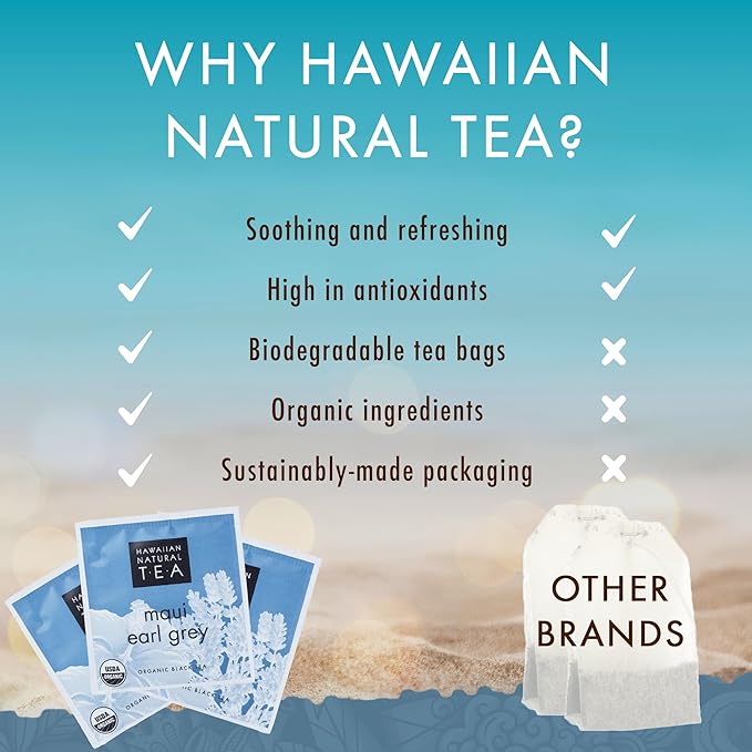 Hawaiian Natural Tea Organic Maui Lavender Earl Grey Tea Bags - Premium Black Tea - Antioxidant Rich - 60 Tea Bags - Bloomnest