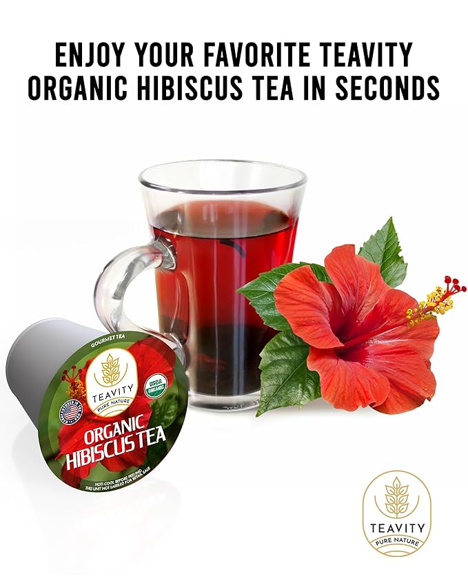 Organic Hibiscus Sabdariffa Tea Organic Naturally Decaf Tea Pods for Keurig by Teavity (36 Tea Pods) - Bloomnest
