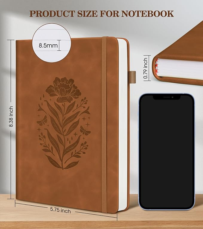 Lined Journal Notebook for Men Women, A5 Brown Leather Journals for Writing, 200 Pages College Ruled Journal Notebook, Travel Daily Journal Notebook for Work School, Note Taking 5.75'' X 8.38'' - Bloomnest