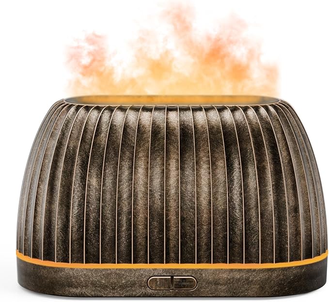 SOULORIGIN Essential Oil Diffuser, Flame Effect Aromatherapy Diffuser with 7-Color LED Lights & Auto Shut-Off, Ultrasonic Diffusers for Home, 120ml Samll Scent Diffuser for Essential Oils - Gold SoulOrigin